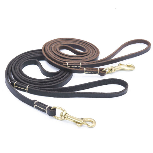 KFX-6805053 Handmade Genuine Leather Dog Leash with Durable Copper Hardware for Small and Medium Dogs