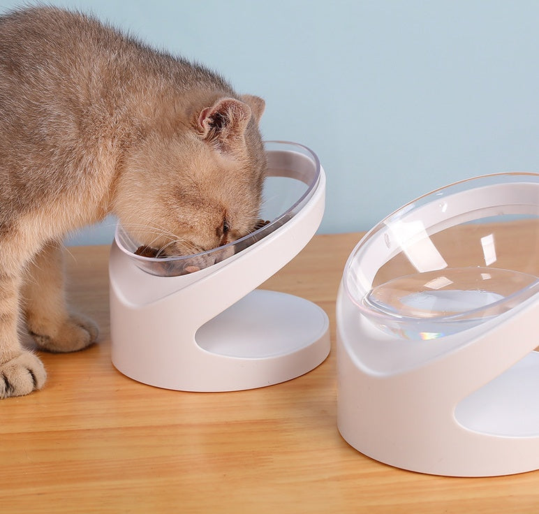 KFX-6805437 Transparent Cat Bowl with Diagonal Neck Protection for Cervical Support