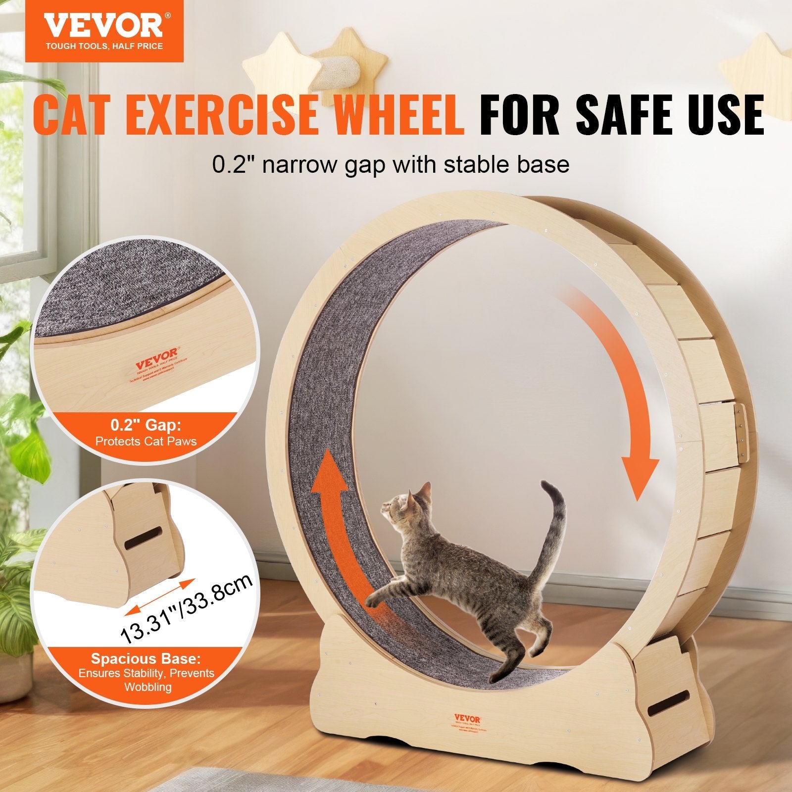 KFX-6806077 Large Wooden Cat Exercise Wheel - 52 Inch Cat Treadmill for Indoor Fitness and Energy Release