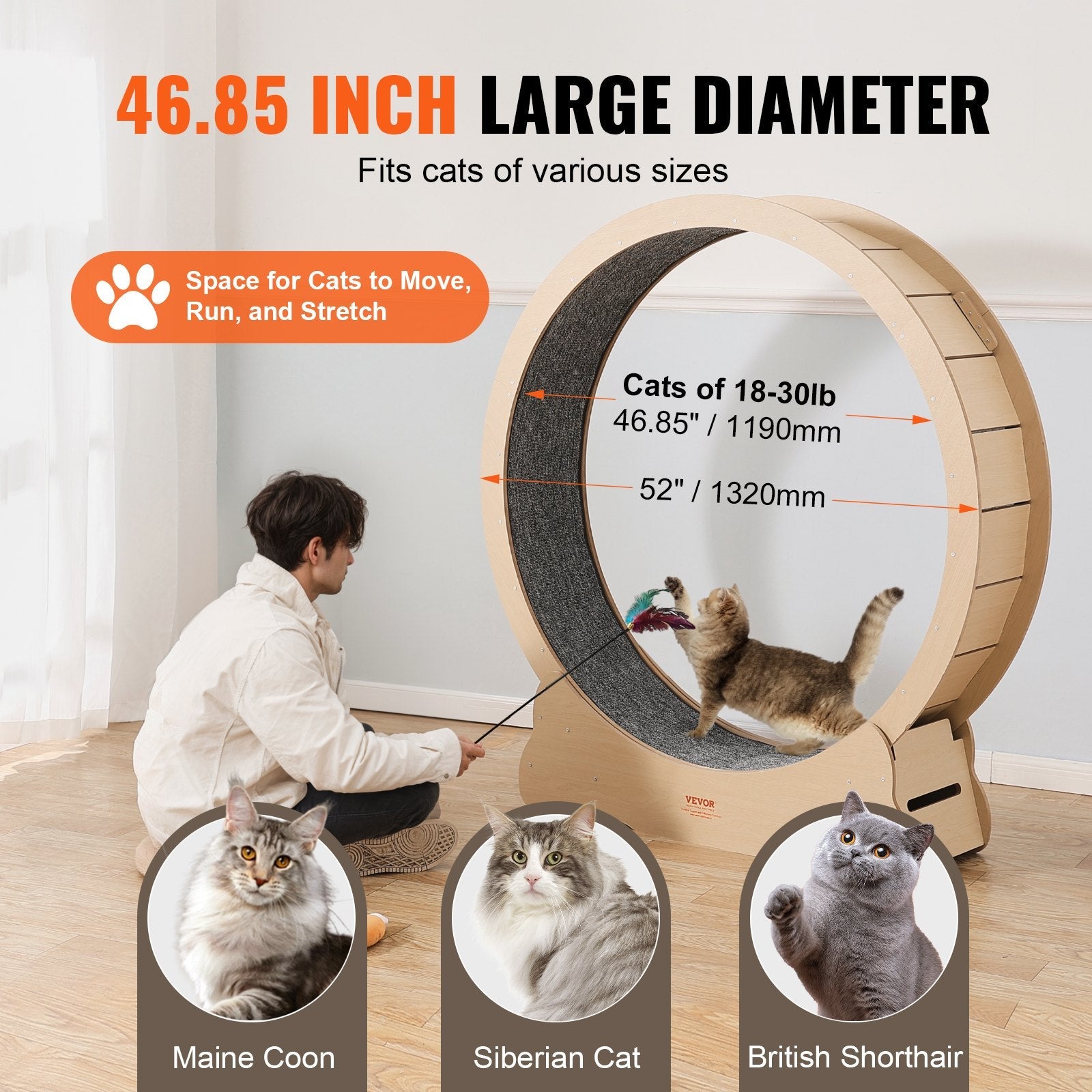 KFX-6806077 Large Wooden Cat Exercise Wheel - 52 Inch Cat Treadmill for Indoor Fitness and Energy Release