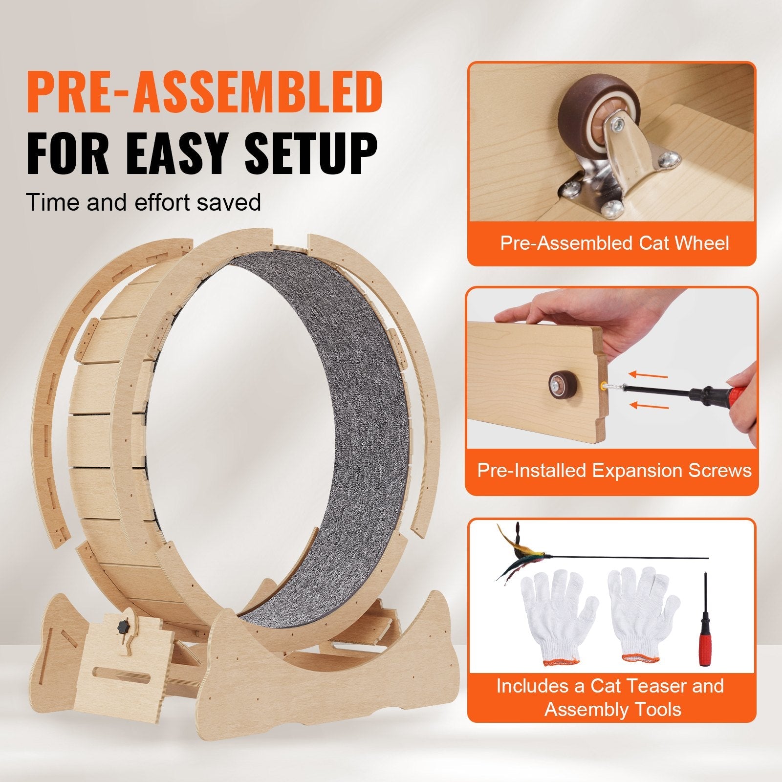 KFX-6806077 Large Wooden Cat Exercise Wheel - 52 Inch Cat Treadmill for Indoor Fitness and Energy Release