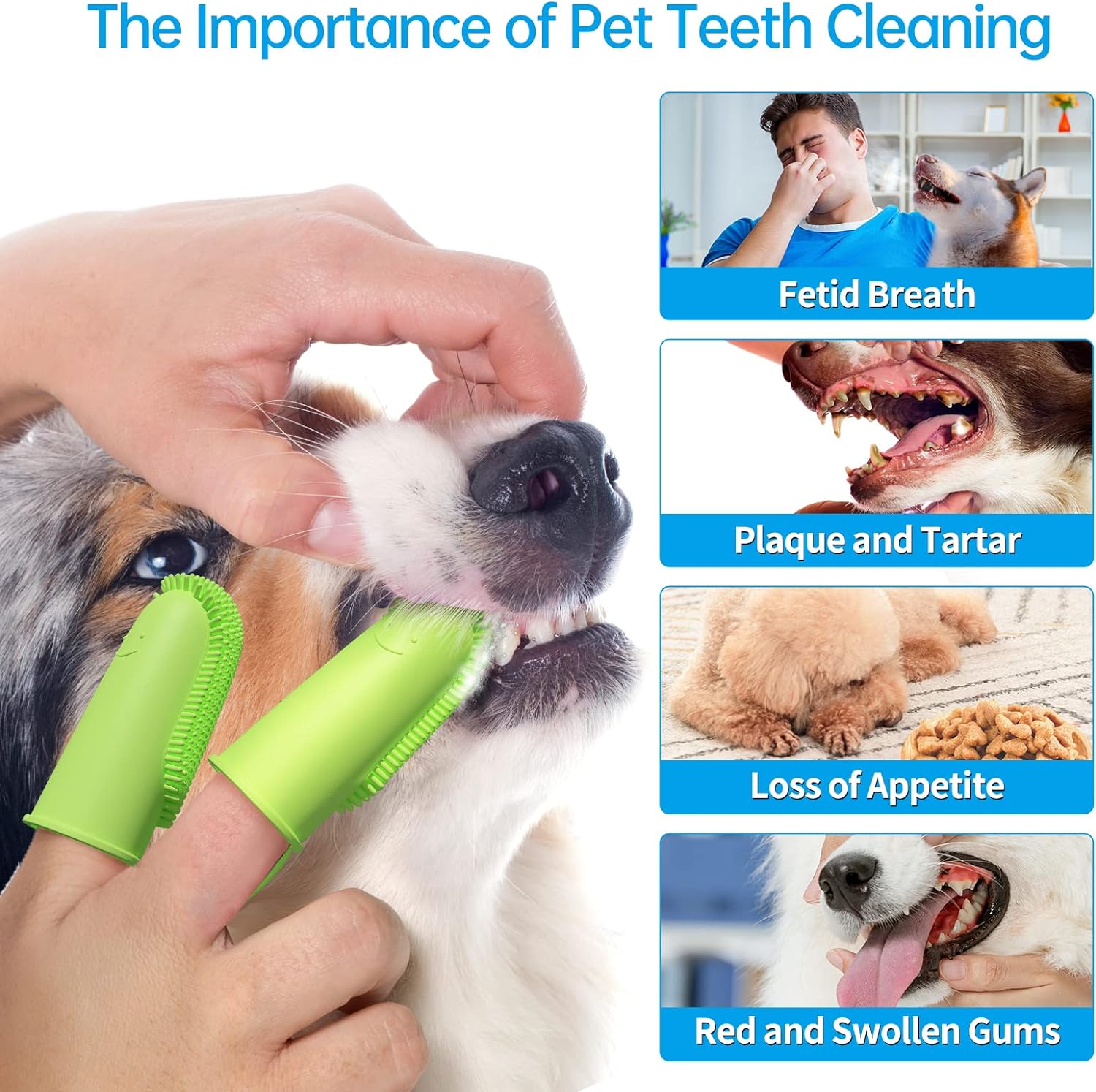 KFX-6806717 Double Finger Dog Toothbrush Kit with 800 Soft Bristles for Effective Pet Dental Care
