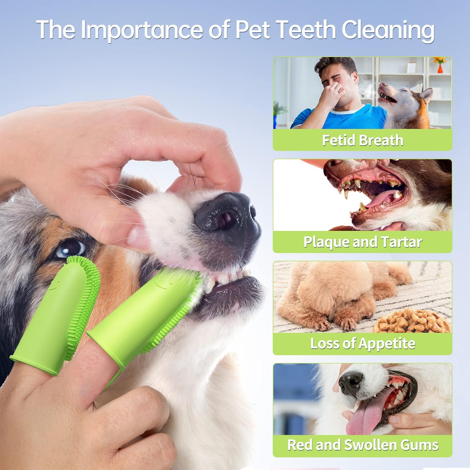 KFX-6806717 Double Finger Dog Toothbrush Kit with 800 Soft Bristles for Effective Pet Dental Care