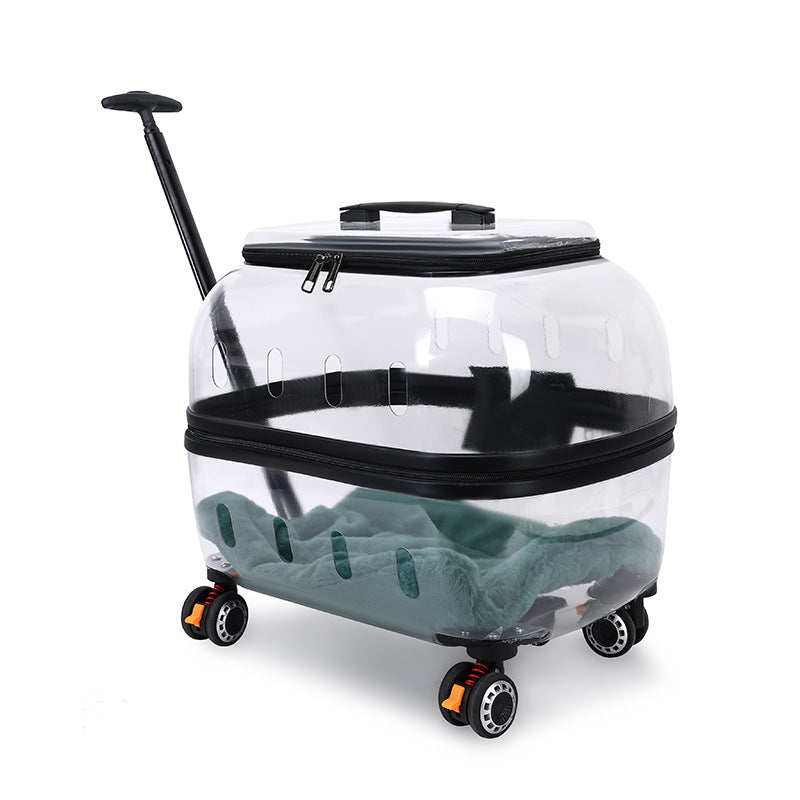KFX-6807485 Transparent Pet Trolley Bag for Cats and Dogs - Lightweight and Durable Design, Ideal for Travel