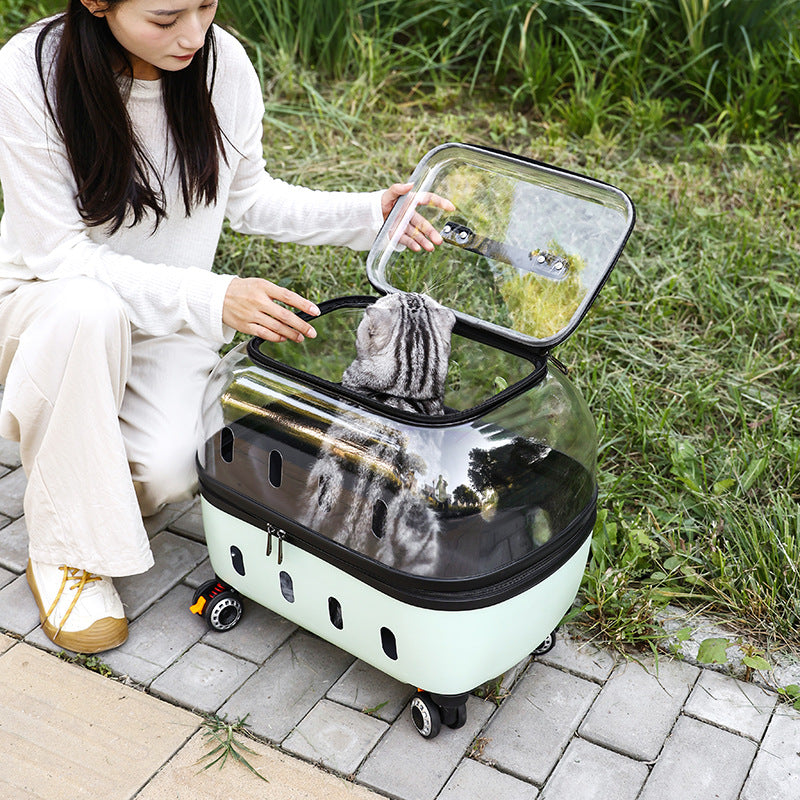 KFX-6807485 Transparent Pet Trolley Bag for Cats and Dogs - Lightweight and Durable Design, Ideal for Travel