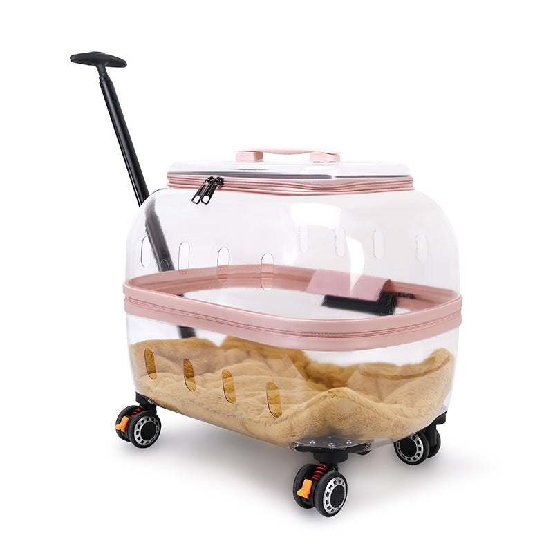 KFX-6807485 Transparent Pet Trolley Bag for Cats and Dogs - Lightweight and Durable Design, Ideal for Travel