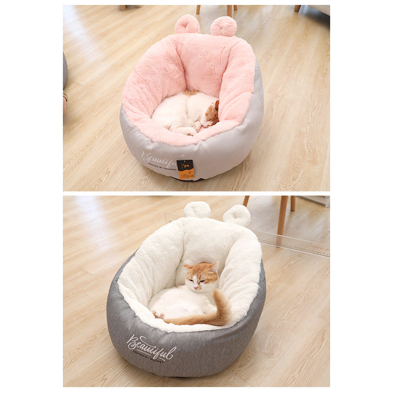 KFX-6809277 Cozy Rabbit Ear Cat & Small Dog House - Soft Cloth Pet Nest in White or Pink