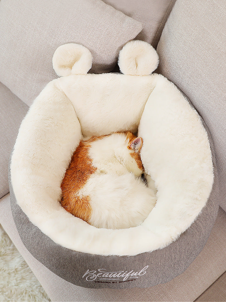 KFX-6809277 Cozy Rabbit Ear Cat & Small Dog House - Soft Cloth Pet Nest in White or Pink