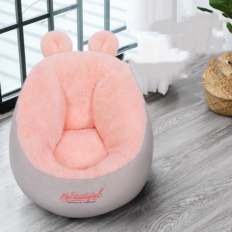 KFX-6809277 Cozy Rabbit Ear Cat & Small Dog House - Soft Cloth Pet Nest in White or Pink