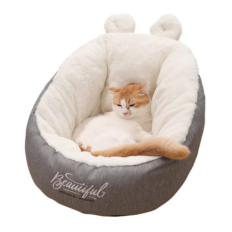KFX-6809277 Cozy Rabbit Ear Cat & Small Dog House - Soft Cloth Pet Nest in White or Pink
