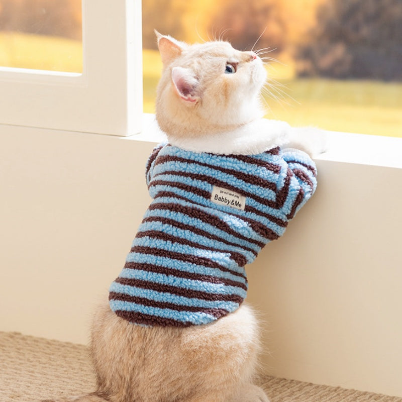 KFX-6809789 Cozy Striped Fleece Pet Shirt for Small Dogs and Cats, Soft Button-Down Sweater for Winter Wear