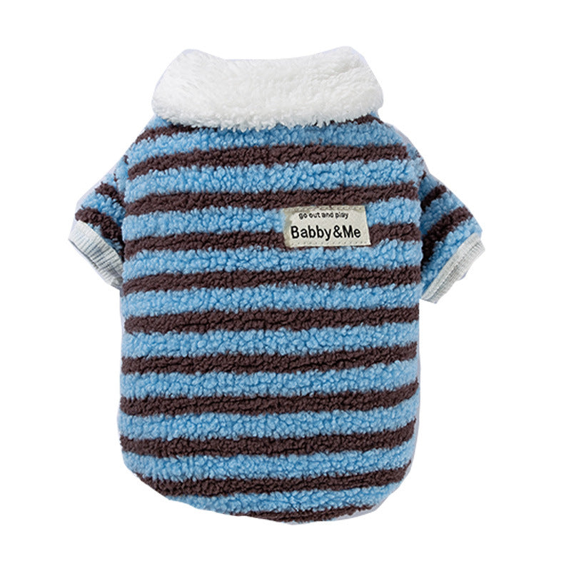 KFX-6809789 Cozy Striped Fleece Pet Shirt for Small Dogs and Cats, Soft Button-Down Sweater for Winter Wear