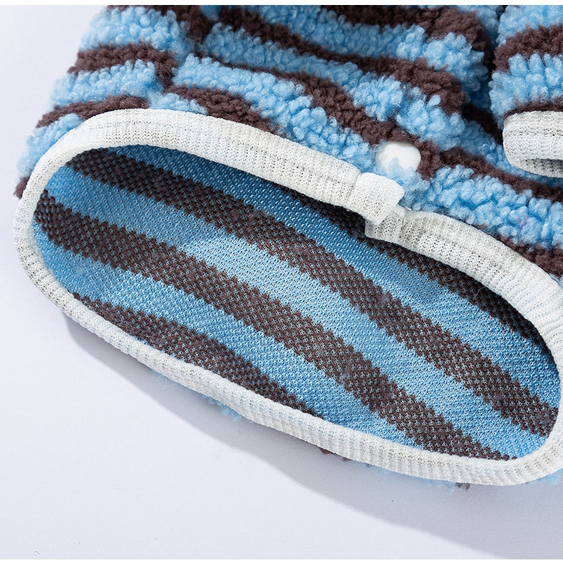KFX-6809789 Cozy Striped Fleece Pet Shirt for Small Dogs and Cats, Soft Button-Down Sweater for Winter Wear
