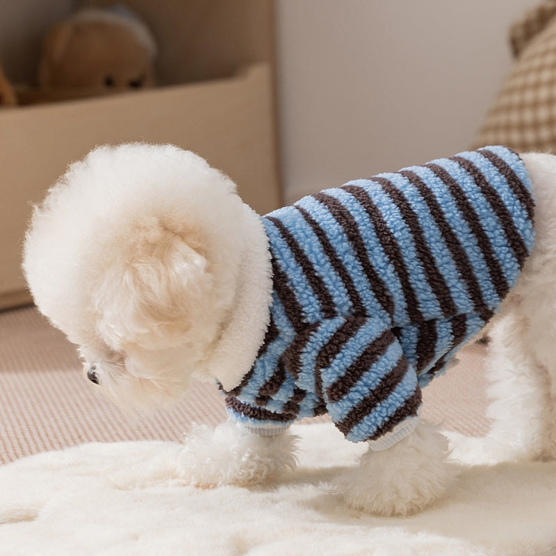 KFX-6809789 Cozy Striped Fleece Pet Shirt for Small Dogs and Cats, Soft Button-Down Sweater for Winter Wear