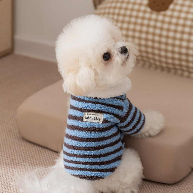 KFX-6809789 Cozy Striped Fleece Pet Shirt for Small Dogs and Cats, Soft Button-Down Sweater for Winter Wear