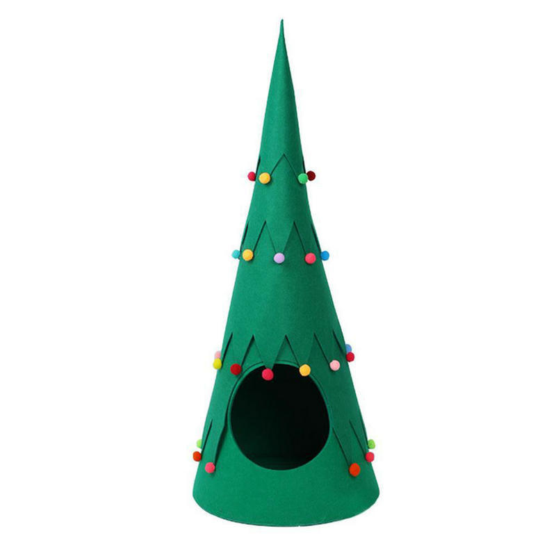 KFX-6810045 Foldable Green Pet Felt Christmas Tent for Cats and Dogs - Semi-Closed Design for All Seasons