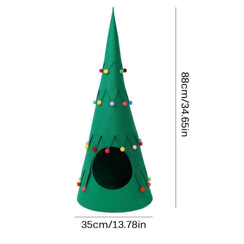 KFX-6810045 Foldable Green Pet Felt Christmas Tent for Cats and Dogs - Semi-Closed Design for All Seasons