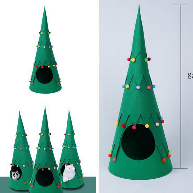 KFX-6810045 Foldable Green Pet Felt Christmas Tent for Cats and Dogs - Semi-Closed Design for All Seasons