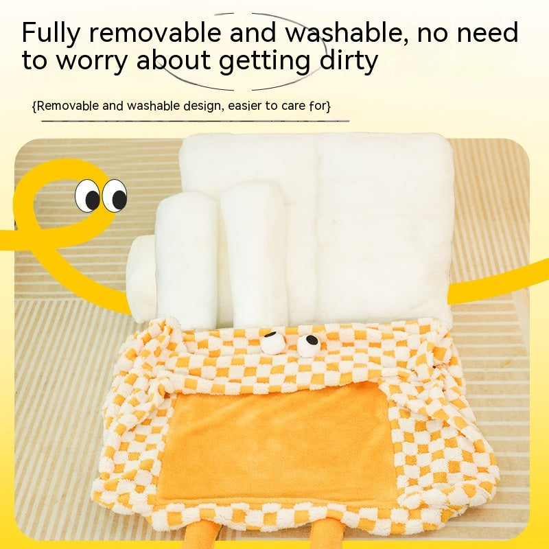 KFX-6810301 Warm Tunnel Pet Bed for Cats - Soft PP Cotton, Multiple Sizes Available in Yellow and Blue