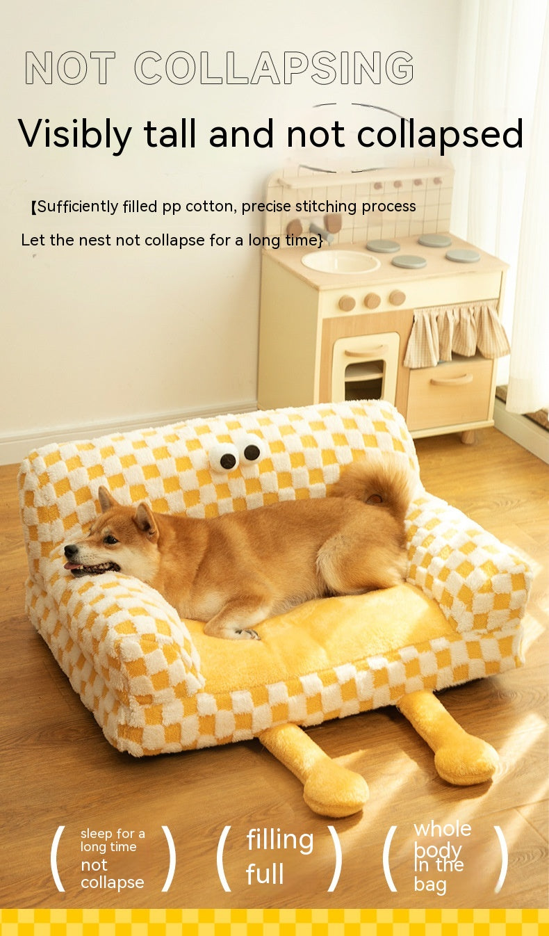 KFX-6810301 Warm Tunnel Pet Bed for Cats - Soft PP Cotton, Multiple Sizes Available in Yellow and Blue