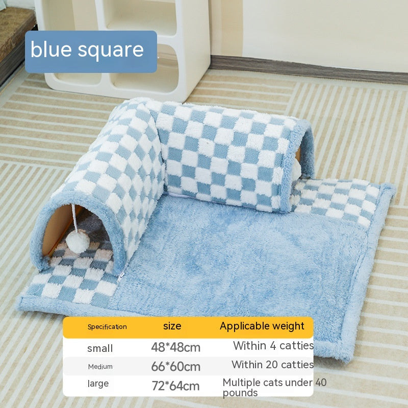 KFX-6810301 Warm Tunnel Pet Bed for Cats - Soft PP Cotton, Multiple Sizes Available in Yellow and Blue