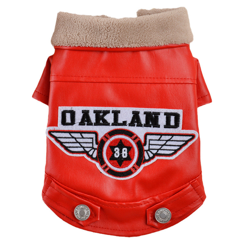 KFX-6813373 Waterproof Embroidered PU Pet Clothing in Red and Black - Sizes XS to XXL