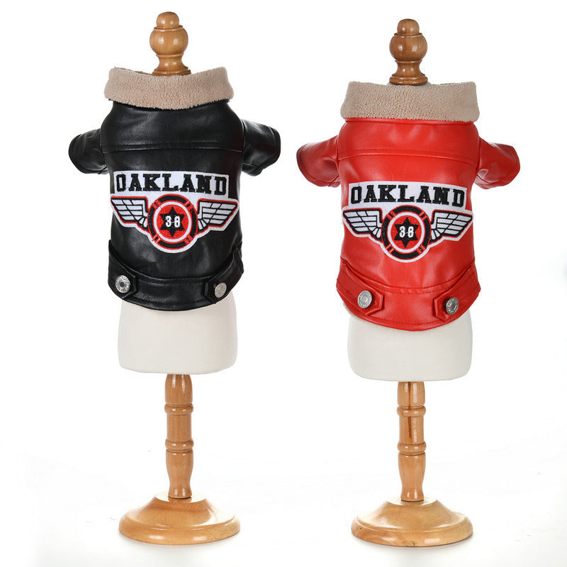 KFX-6813373 Waterproof Embroidered PU Pet Clothing in Red and Black - Sizes XS to XXL