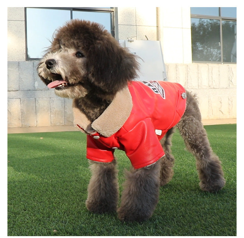 KFX-6813373 Waterproof Embroidered PU Pet Clothing in Red and Black - Sizes XS to XXL