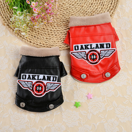 KFX-6813373 Waterproof Embroidered PU Pet Clothing in Red and Black - Sizes XS to XXL