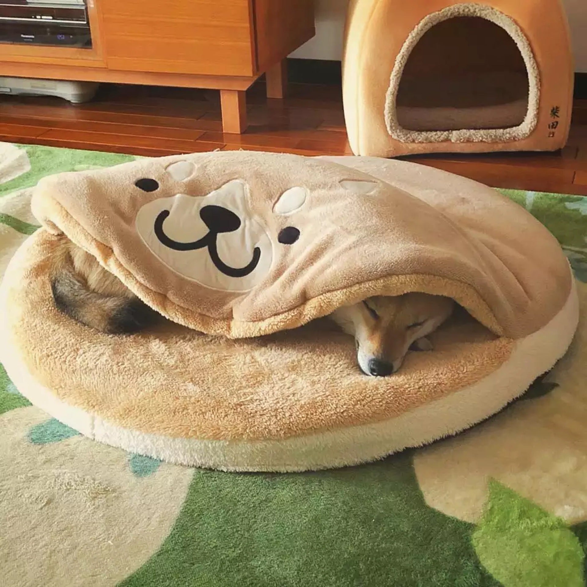 KFX-6815037 Corgi Dorayaki Plush Sleeping Mat for Cats and Dogs, Soft Flannel Pet Nest, 85cm Diameter