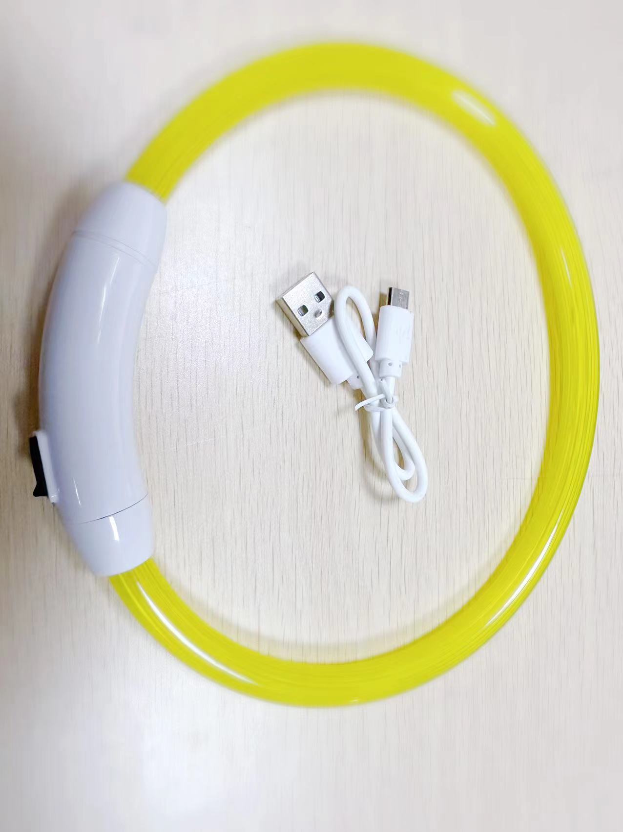 KFX-6818749 USB Rechargeable Luminous Pet Collar with Three Flashing Modes - 50 cm, Rubber and ABS/PVC Material