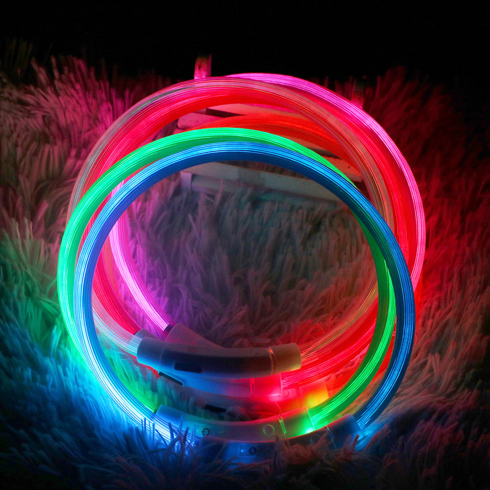 KFX-6818749 USB Rechargeable Luminous Pet Collar with Three Flashing Modes - 50 cm, Rubber and ABS/PVC Material
