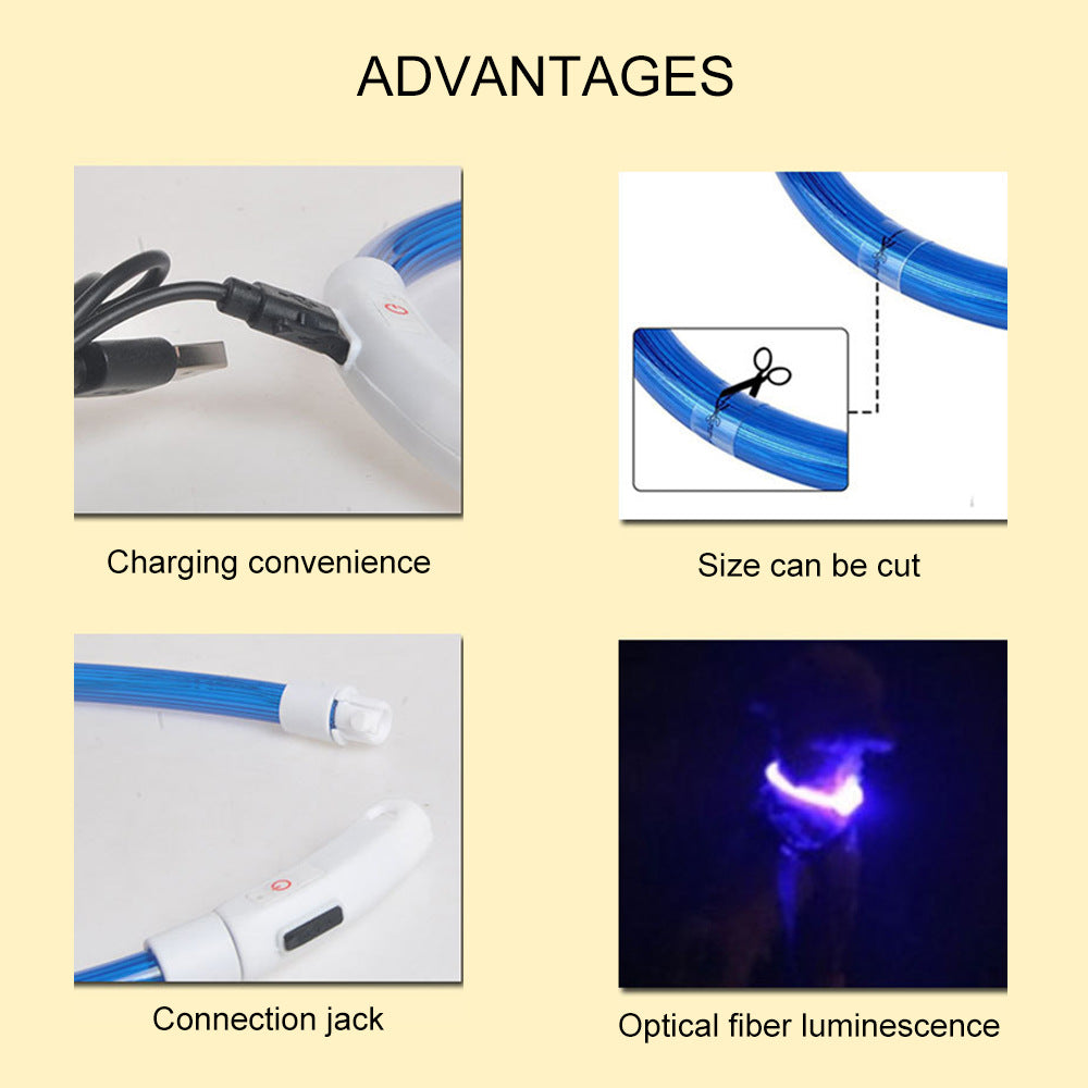KFX-6818749 USB Rechargeable Luminous Pet Collar with Three Flashing Modes - 50 cm, Rubber and ABS/PVC Material