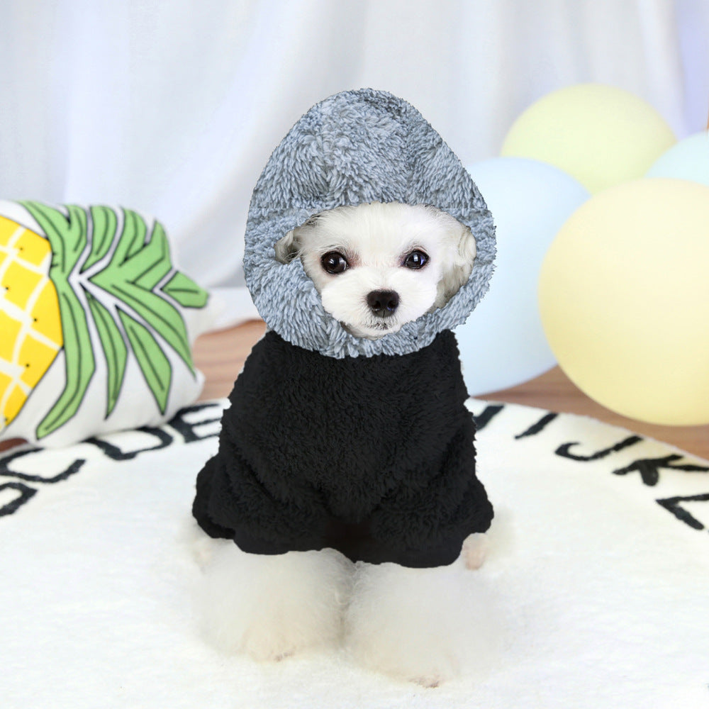KFX-6819133 Thickened Plush Cotton Dog and Cat Clothes - Casual Four-Legged Outfit in Black and Gray