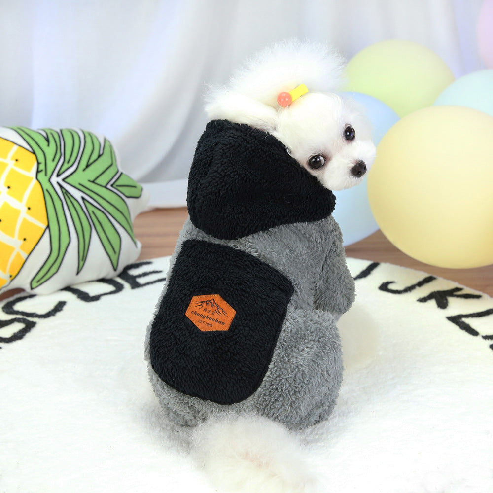 KFX-6819133 Thickened Plush Cotton Dog and Cat Clothes - Casual Four-Legged Outfit in Black and Gray