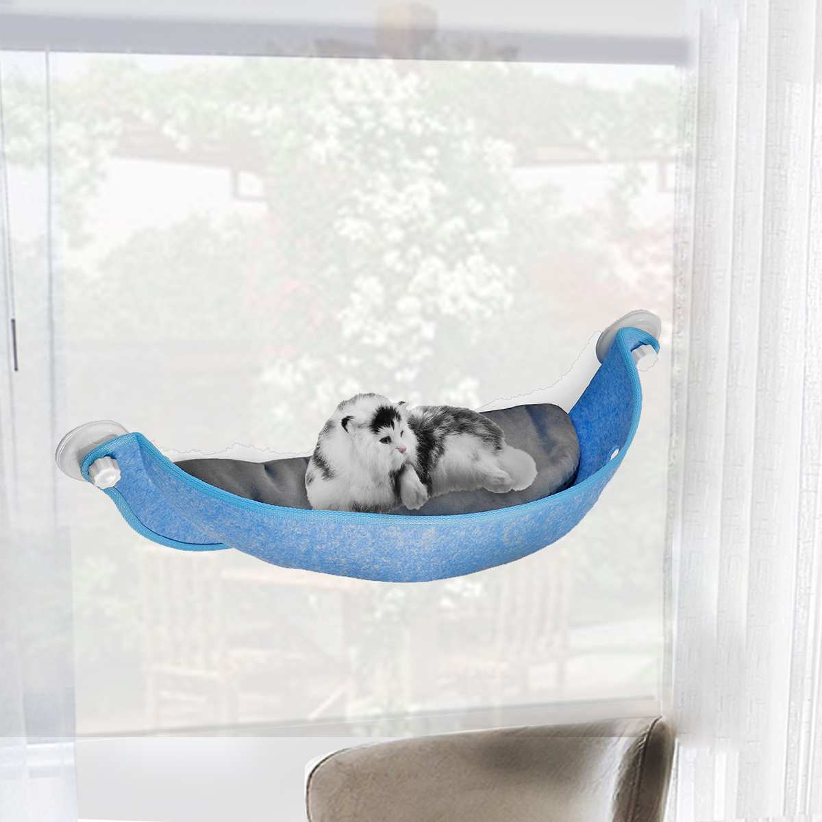 KFX-6820797 Cat Sun Hammock with Suction Cups - Durable Felt Material, Crescent Shape, UV Health Benefits, 15 kg Capacity, 3 Color Options
