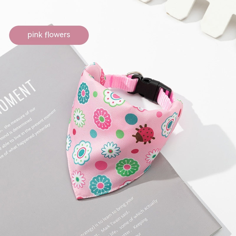 KFX-6820925 Pet Saliva Towel Dog Scarf - Cute Patterns in Blue, Pink, Orange, and Green, Size S, M, L