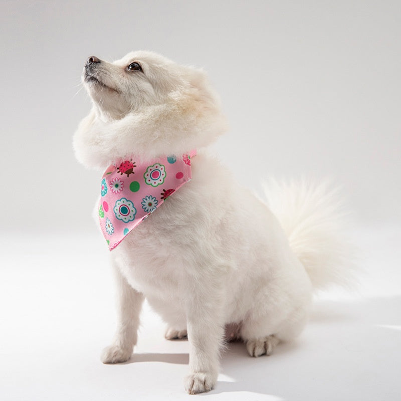 KFX-6820925 Pet Saliva Towel Dog Scarf - Cute Patterns in Blue, Pink, Orange, and Green, Size S, M, L