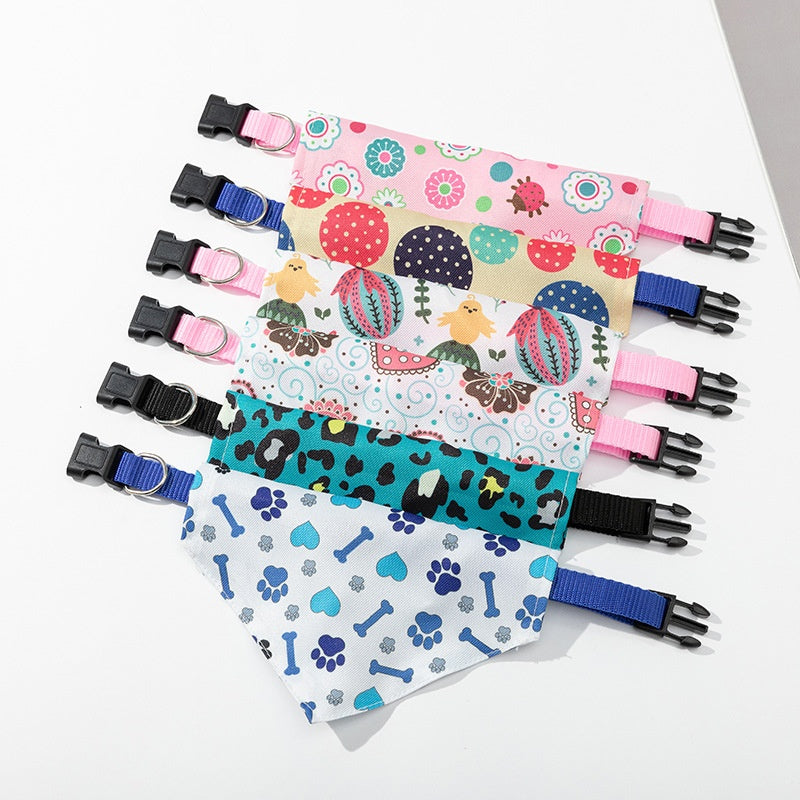 KFX-6820925 Pet Saliva Towel Dog Scarf - Cute Patterns in Blue, Pink, Orange, and Green, Size S, M, L
