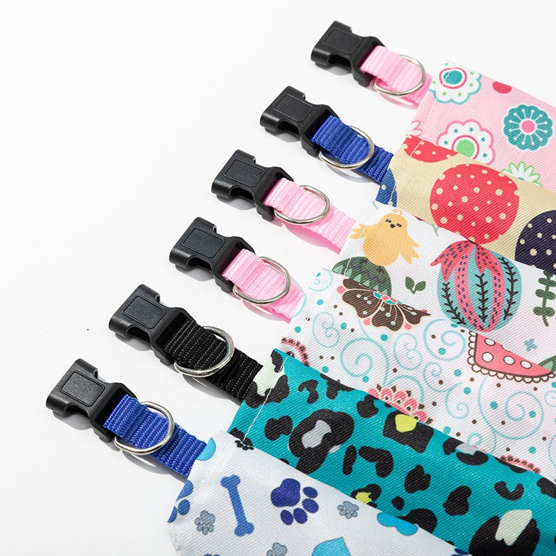 KFX-6820925 Pet Saliva Towel Dog Scarf - Cute Patterns in Blue, Pink, Orange, and Green, Size S, M, L