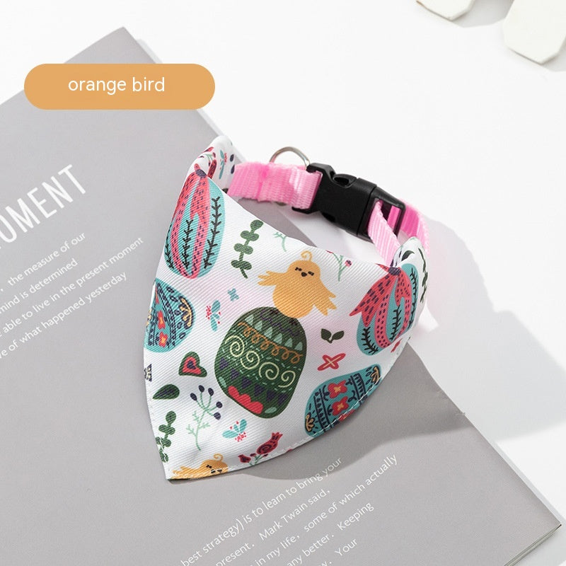 KFX-6820925 Pet Saliva Towel Dog Scarf - Cute Patterns in Blue, Pink, Orange, and Green, Size S, M, L