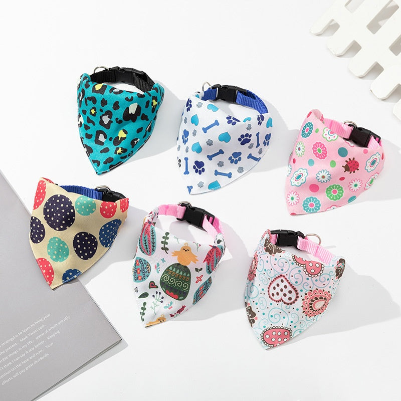 KFX-6820925 Pet Saliva Towel Dog Scarf - Cute Patterns in Blue, Pink, Orange, and Green, Size S, M, L