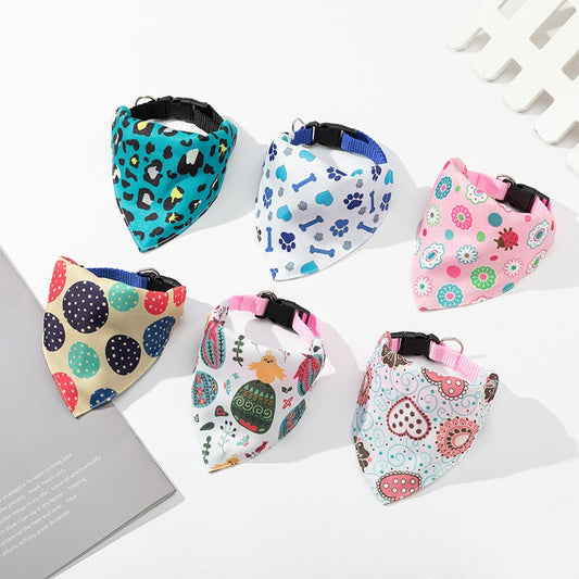 KFX-6820925 Pet Saliva Towel Dog Scarf - Cute Patterns in Blue, Pink, Orange, and Green, Size S, M, L
