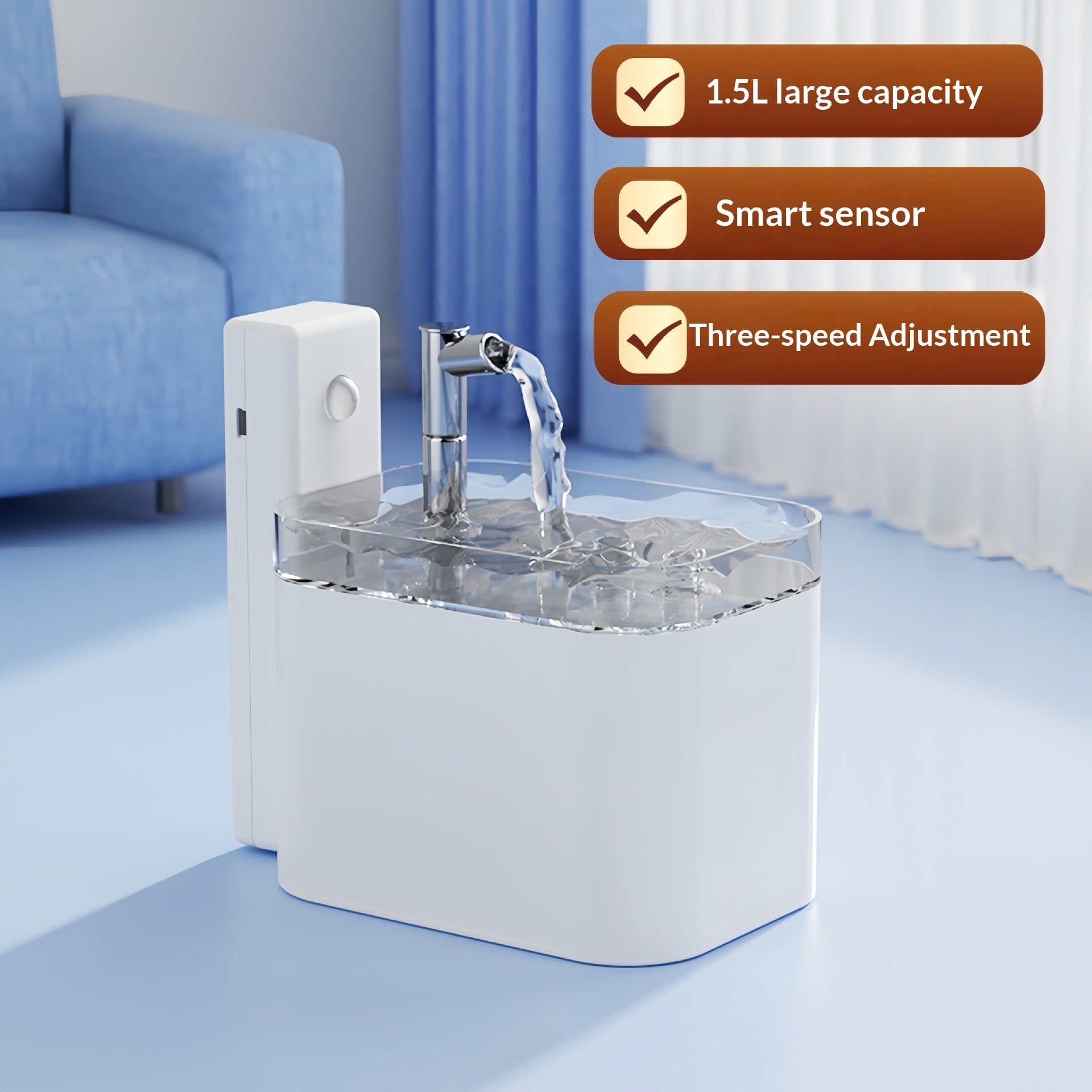 KFX-6822589 Automatic Circulation Smart Water Dispenser for Cats - USB Powered, 1.5L Capacity, Available in Various Transparent and Color Options