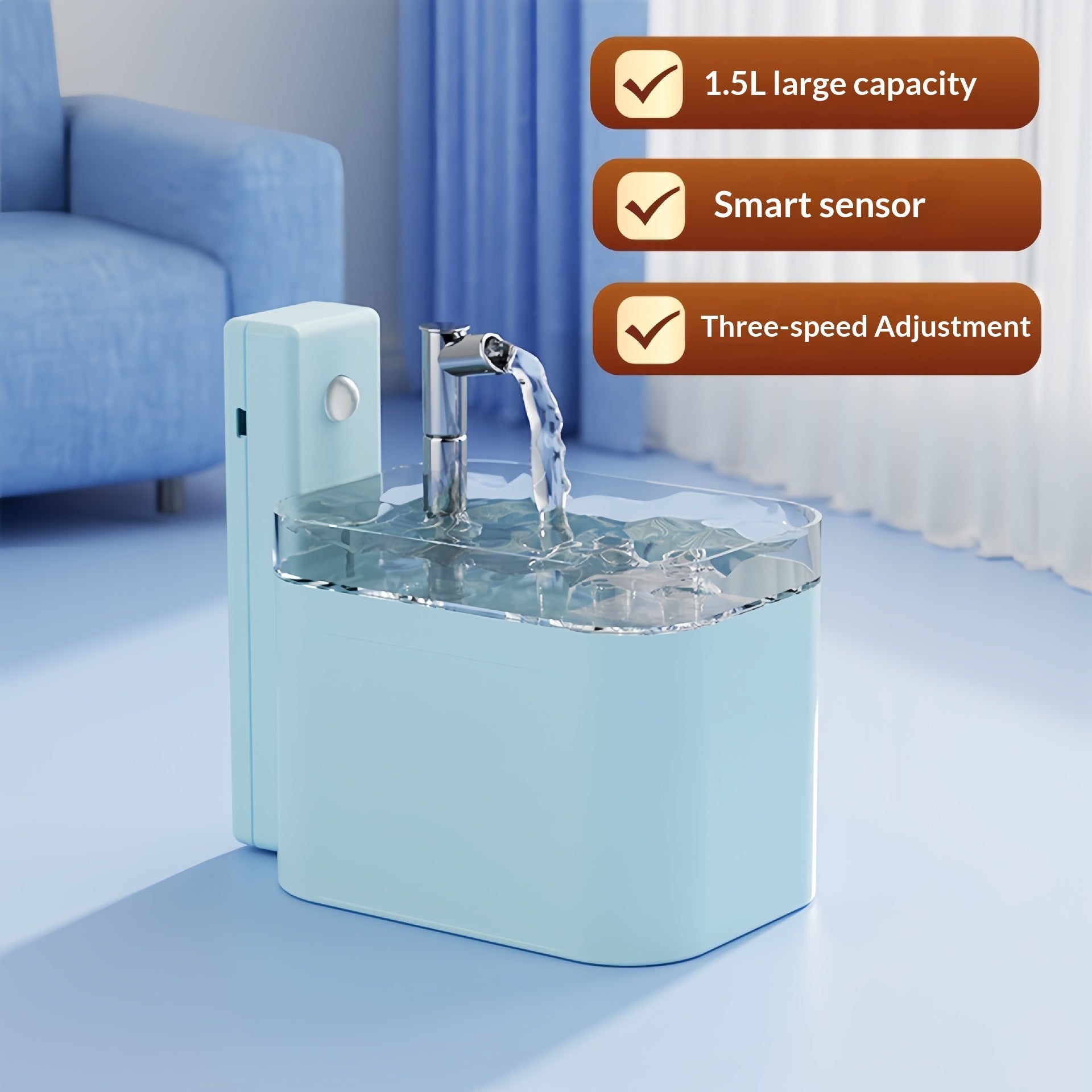 KFX-6822589 Automatic Circulation Smart Water Dispenser for Cats - USB Powered, 1.5L Capacity, Available in Various Transparent and Color Options