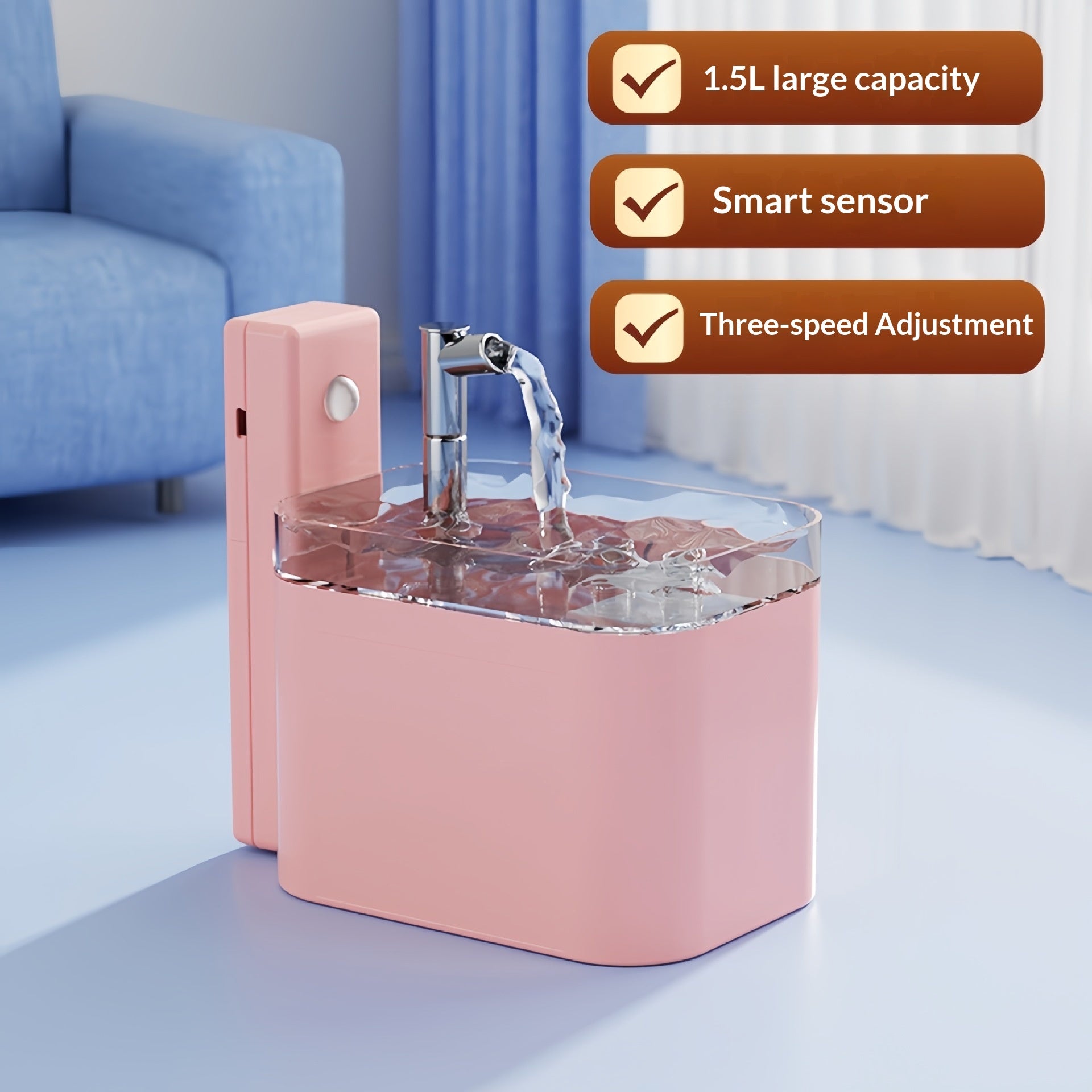 KFX-6822589 Automatic Circulation Smart Water Dispenser for Cats - USB Powered, 1.5L Capacity, Available in Various Transparent and Color Options