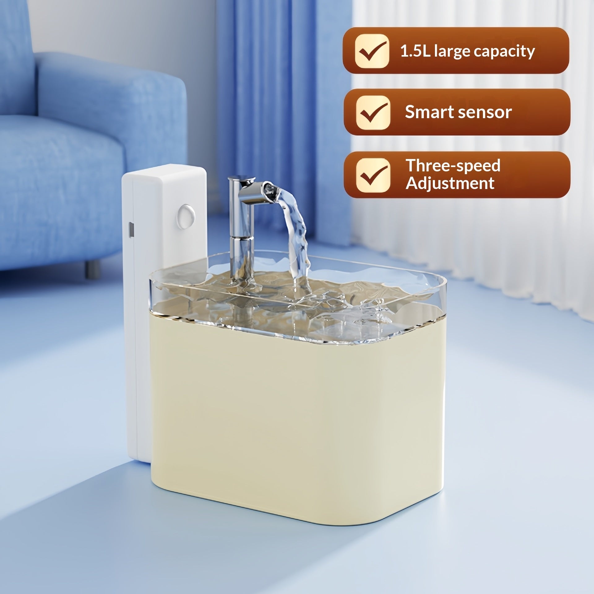 KFX-6822589 Automatic Circulation Smart Water Dispenser for Cats - USB Powered, 1.5L Capacity, Available in Various Transparent and Color Options
