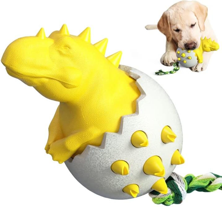 KFX-6823997 Durable Dog Teething Toy with Rope - Interactive Rubber Chew Toy for Aggressive Chewers
