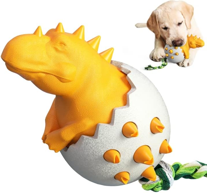 KFX-6823997 Durable Dog Teething Toy with Rope - Interactive Rubber Chew Toy for Aggressive Chewers