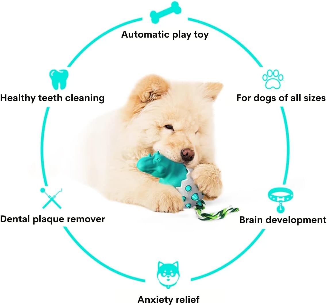 KFX-6823997 Durable Dog Teething Toy with Rope - Interactive Rubber Chew Toy for Aggressive Chewers